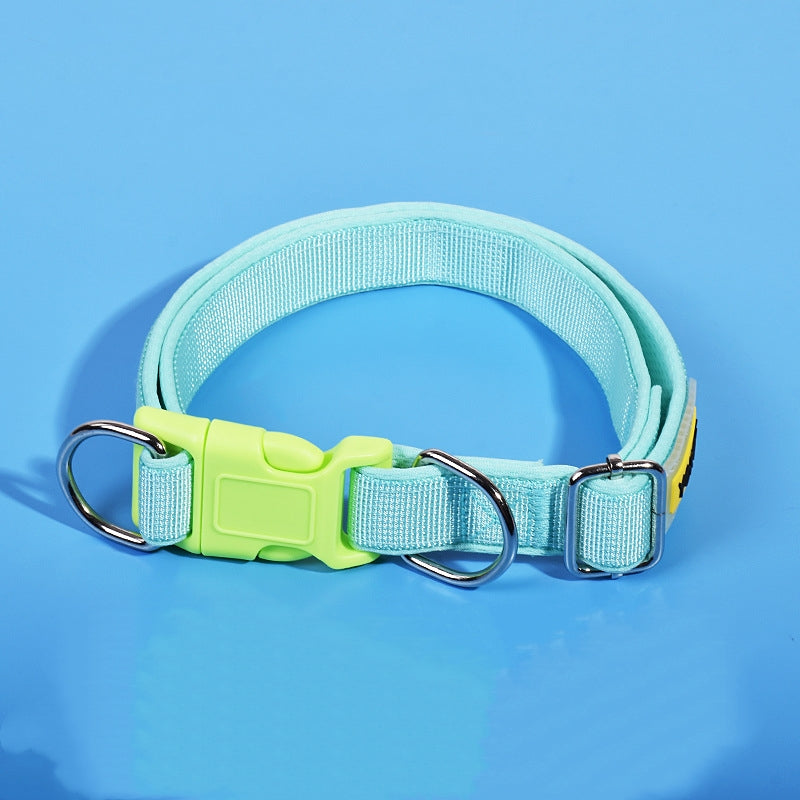 Dog collar for dogs, featuring mint green breathable design and lime quick-release buckle, ideal for active and playful dogs
