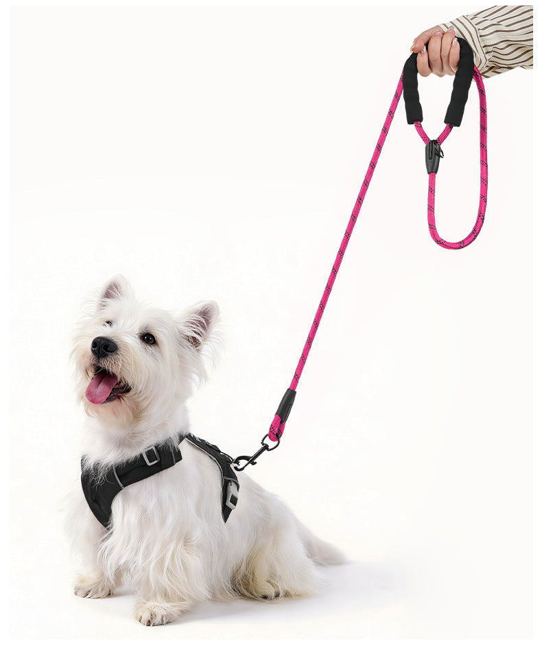 Dog leash for dogs, featuring rose red reflective nylon rope and ergonomic foam handle, ideal for small dogs and everyday use