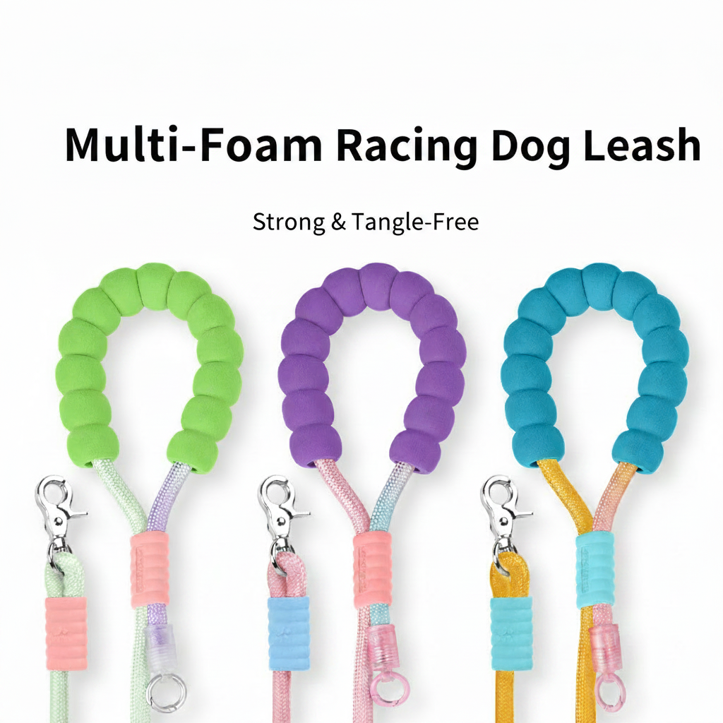 Dog leash for dogs, featuring soft foam handle, climbing-grade rope, candy-color silicone grip and premium metal clip, ideal for durable and comfortable everyday use