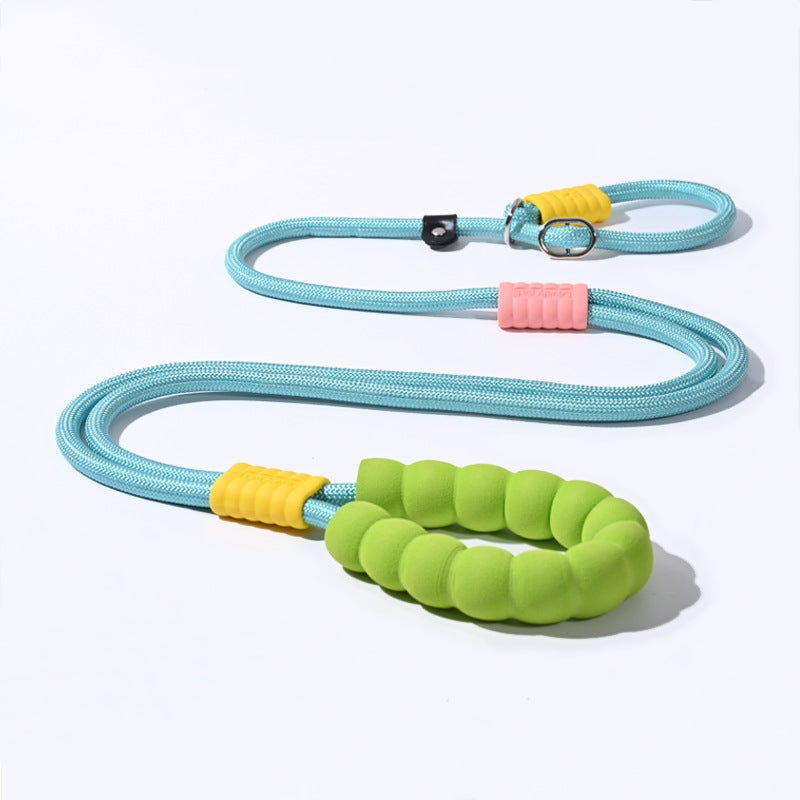 3 in 1 Hands-free dog leash for dogs, featuring rope with  foam handle, pink silicone stopper and metal clip, ideal for hands-free walking and training