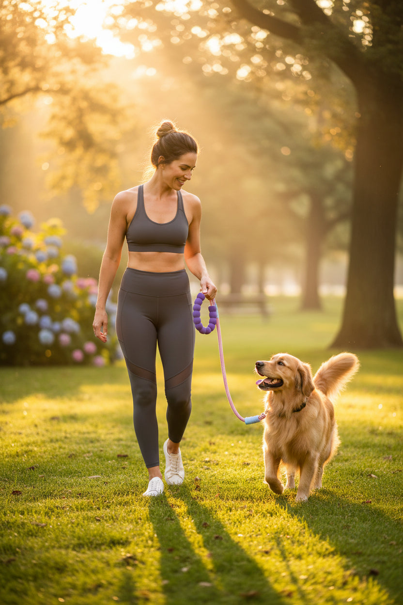 Hands-free dog leash for dogs, featuring waist belt attachment for hands-free running and walking, ideal for active owners and outdoor adventures with dogs
