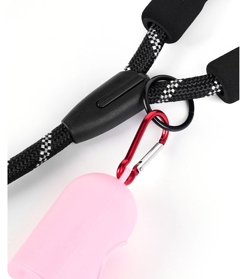 Dog leash for dogs, featuring alloy snap hook and carabiner attachment point, ideal for secure leash-to-harness connection