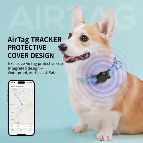 AirTag dog collar for dogs, featuring labeled built-in AirTag slot and reflective stitching, ideal for pets AirTag tracking and safe outdoor walks
