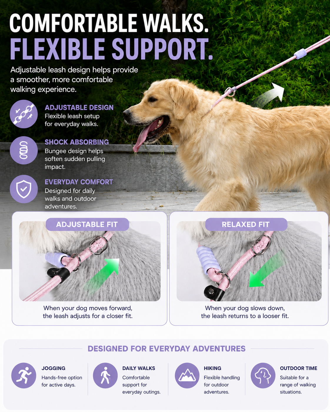 3-in-1 Hands-free dog leash for dogs, suitable for jogging, daily walks, hiking and training