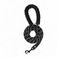 Dog leash for dogs, featuring black reflective nylon rope and padded foam handle, ideal for nighttime walks and heavy-duty use