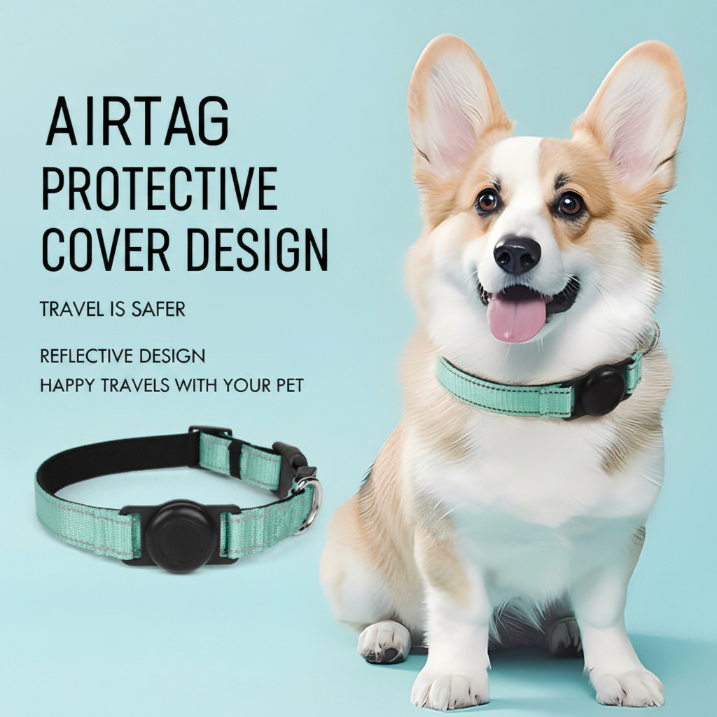 AirTag protective cover dog collar - reflective design for safe travels