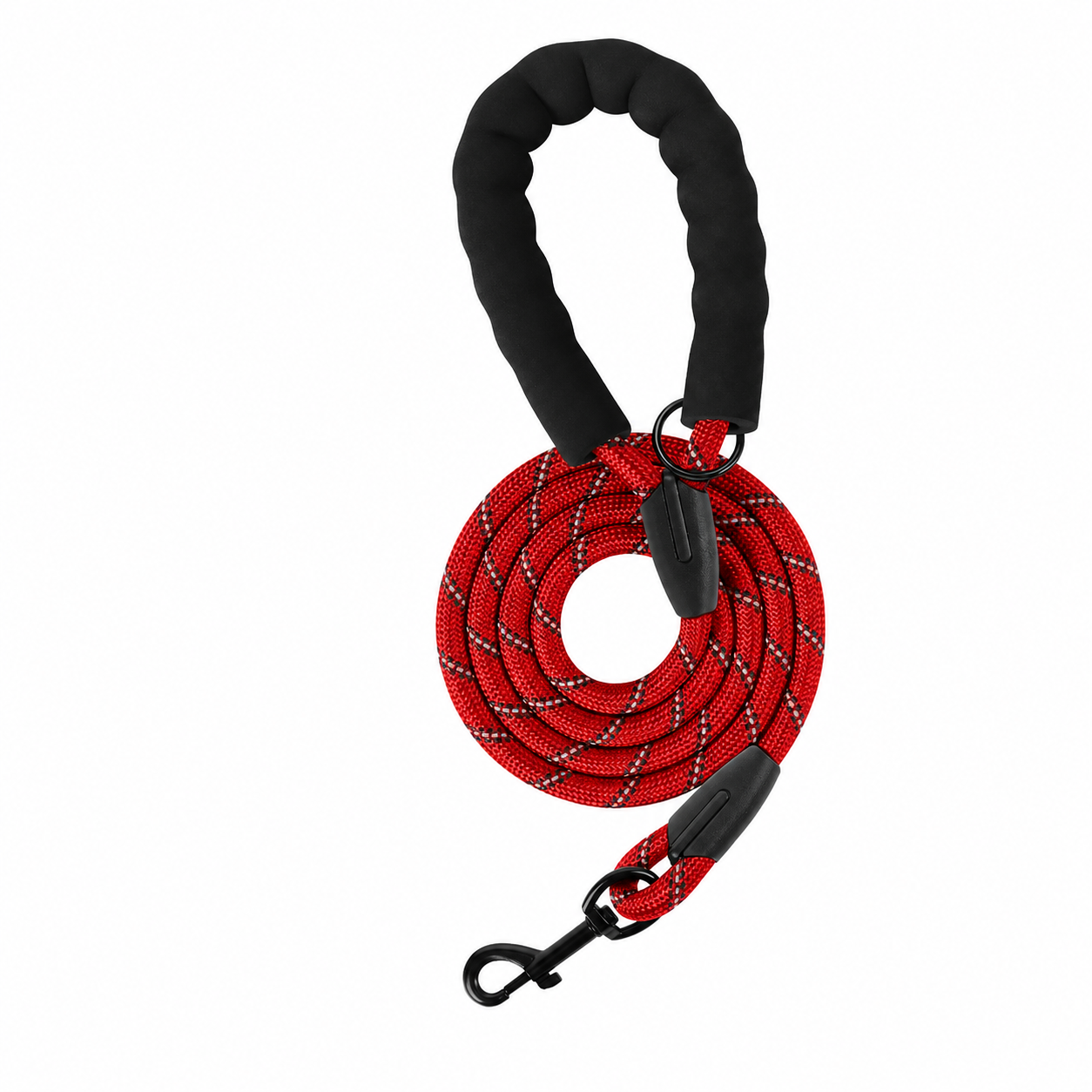 Dog leash for dogs, featuring red reflective nylon rope and ergonomic padded handle, ideal for strong dogs and outdoor training