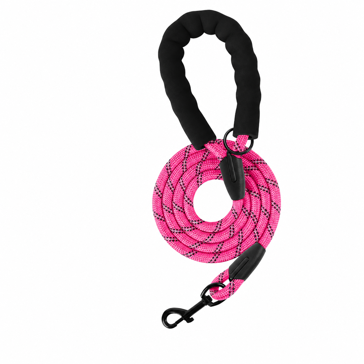 Dog leash for dogs, featuring rose red reflective nylon rope and ergonomic padded handle, ideal for strong dogs and outdoor training