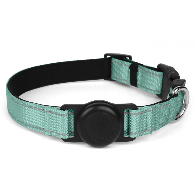 AirTag dog collar for dogs, featuring blue reflective nylon and built-in tracker holder, ideal for AirTag tracking and everyday wear