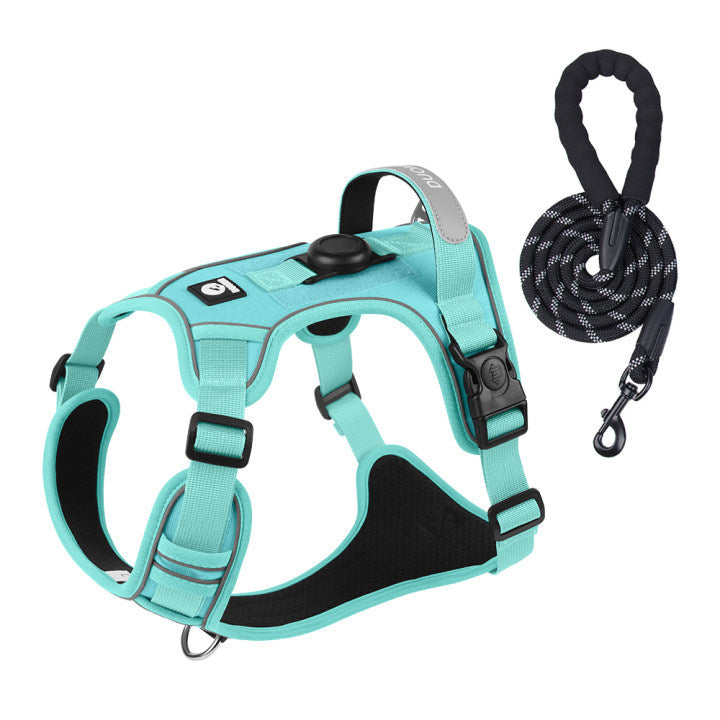 AirTag dog harness and leash combo set for large dogs, featuring escape-proof harness with built-in AirTag holder and reflective rope leash, ideal for AirTag-Compatible  and daily outdoor walks