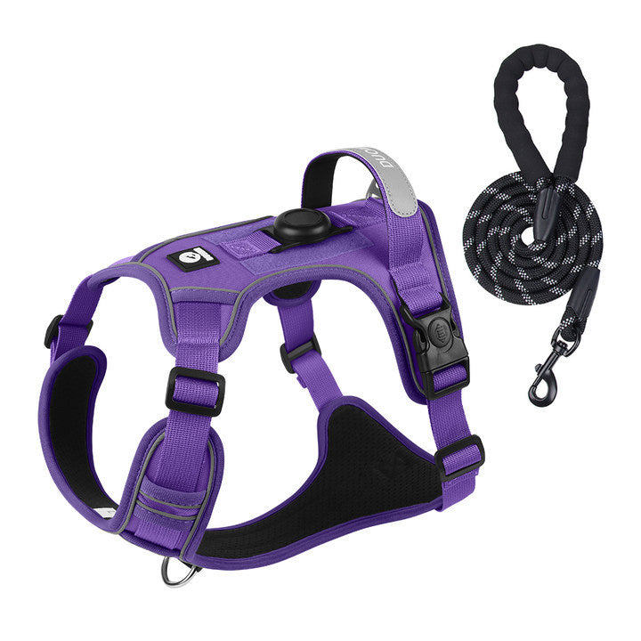 AirTag dog harness and leash combo set for large dogs, featuring escape-proof harness with built-in AirTag holder and reflective rope leash, ideal for  AirTag-Compatible and daily outdoor walks