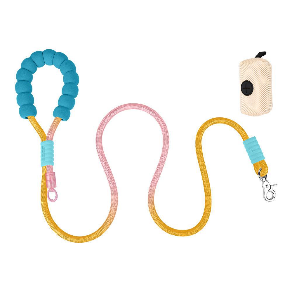 Dog leash for dogs, featuring foam handle and  with poop bag dispenser, ideal for vibrant and comfortable dog walking