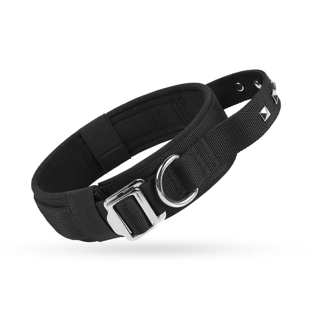 Tactical dog collar for large dogs, with metal studs and quick-release buckle, ideal for military training and  handlers