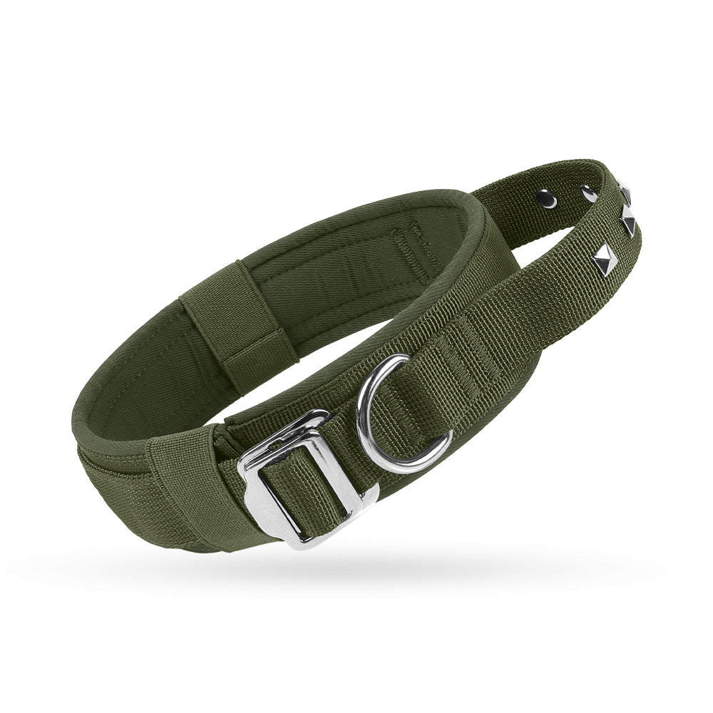 Tactical dog collar for large dogs, ideal for military-style training and working dogs