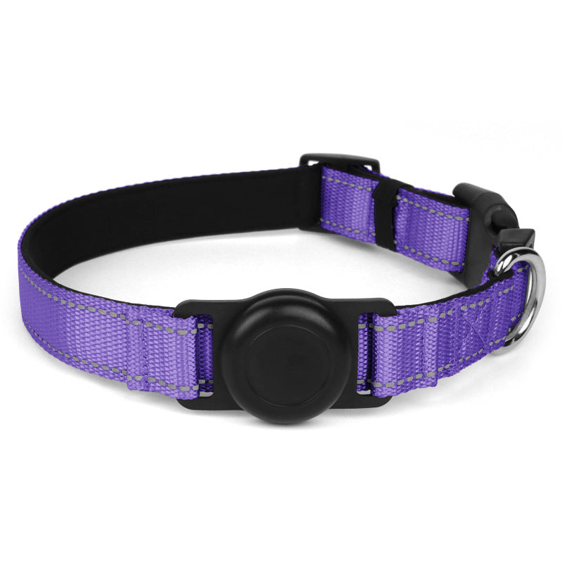 AirTag dog collar for dogs, featuring reflective nylon and secure AirTag slot with D-ring, ideal for stylish tracking and everyday wear