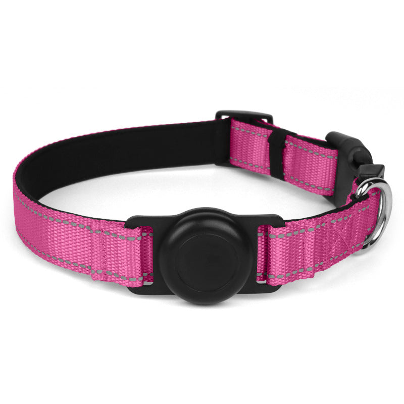AirTag dog collar for dogs, featuring reflective nylon and secure AirTag slot with D-ring, ideal for stylish tracking and everyday wear