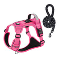 AirTag dog harness and leash combo set for large dogs, featuring hot pink escape-proof harness with built-in AirTag holder and reflective rope leash, ideal for AirTag tracking and outdoor walks