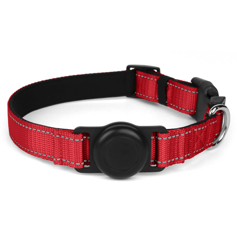 AirTag dog collar for dogs, featuring reflective nylon and secure AirTag slot with D-ring, ideal for stylish tracking and everyday wear